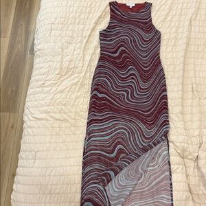 & Other Stories Maroon and Light Blue Swirl Dress